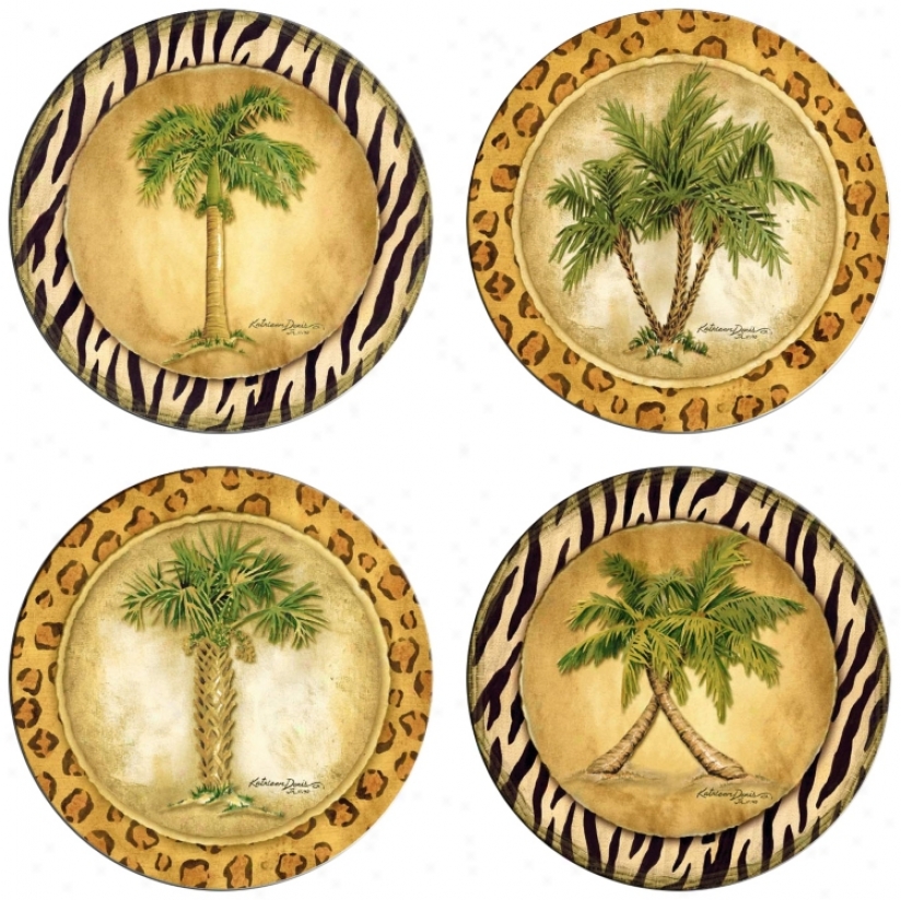 Hindostone Set Of Four Palms Stone Coasters (m0824)