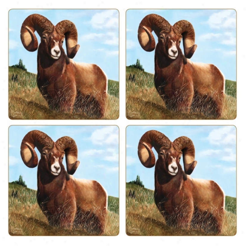 Hindostone Set Of Four Ram Stone Coasters (u7182)