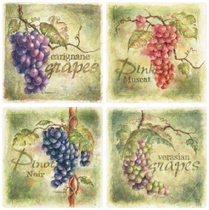 Hindostone Set Of Four Subtle Grapes Stone Coasters (r1535)