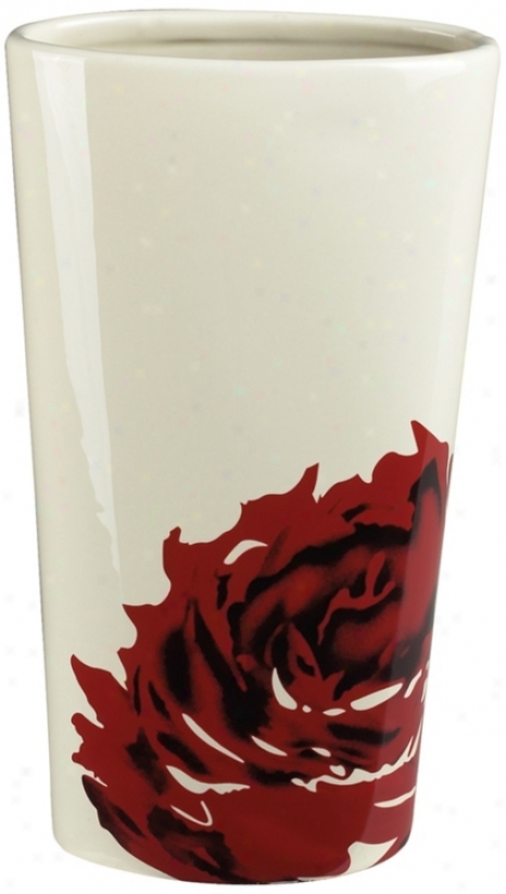 Howe Red Rose Oval Ceramic Vase (v5123)