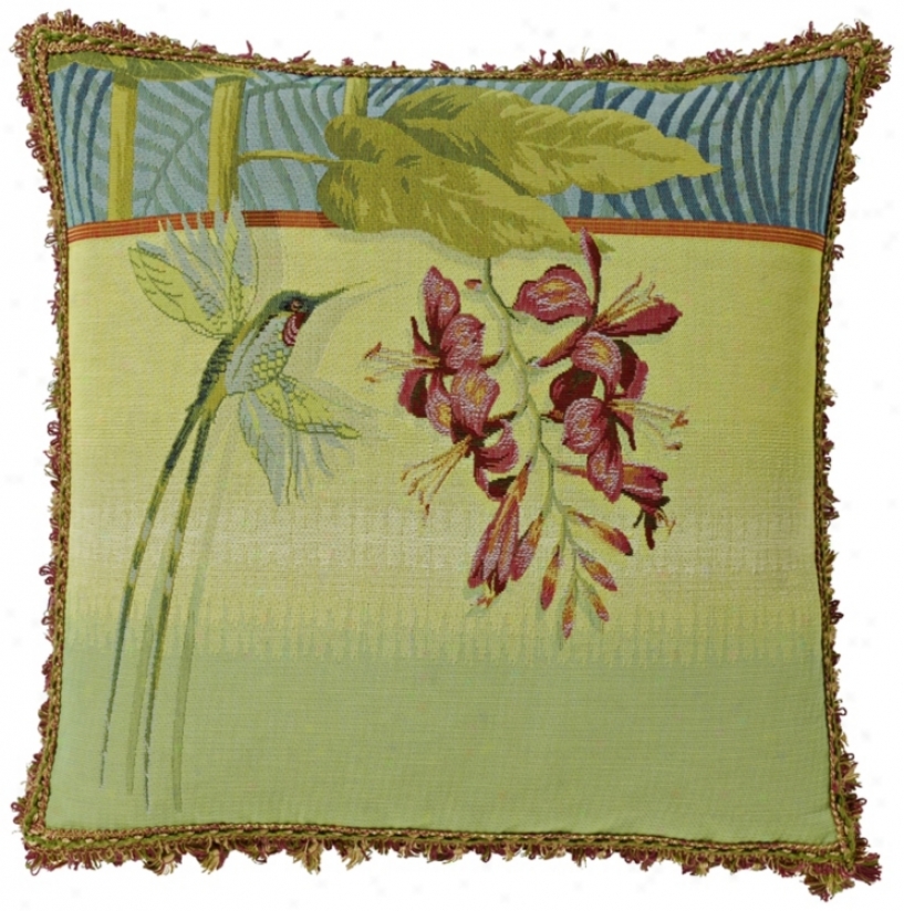 Hummingbird 19" Green Square Pillow (g2908)