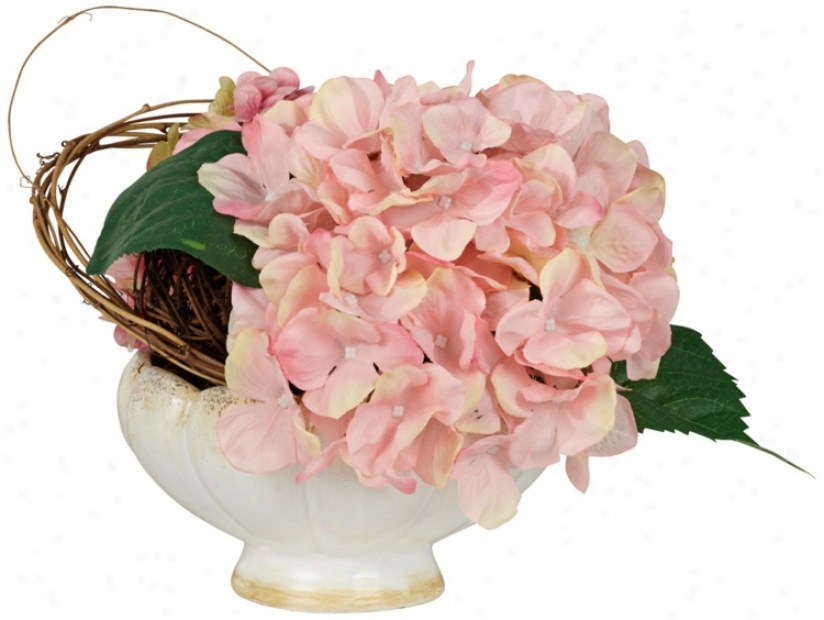 Hydrangea Faux Floral Preparation In Cream Ceramic Pot (u2828)