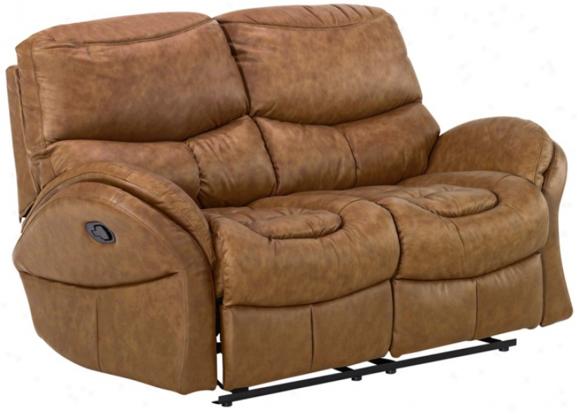 Idaho Whiskey Leather Match Recliner Loveseat (t3736)