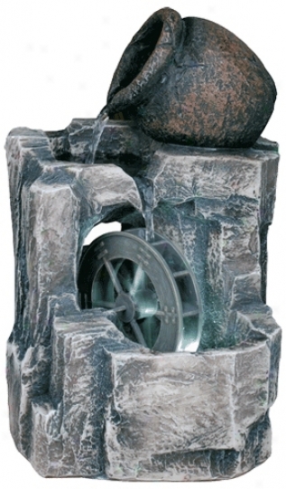 Illuminated Urn And Water Wheel Fountwin (g2613)