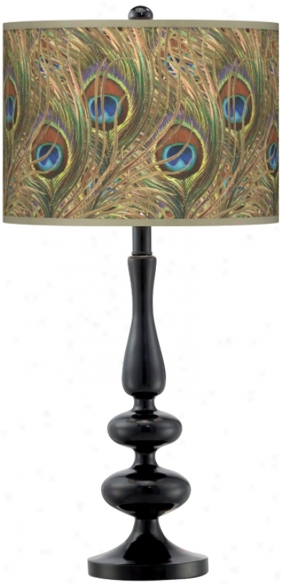 Iridescent Feather Giclee Black Table Lamp (n5741-w4744)