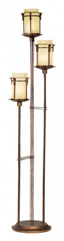 Iron & Glass Brass Finished Three Light Flood Lamp (44006)