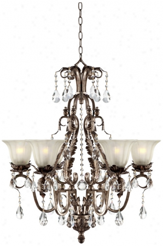 Iron And Crystal 27 1/2" Wodw Silver Gold Chandelier (u5828)