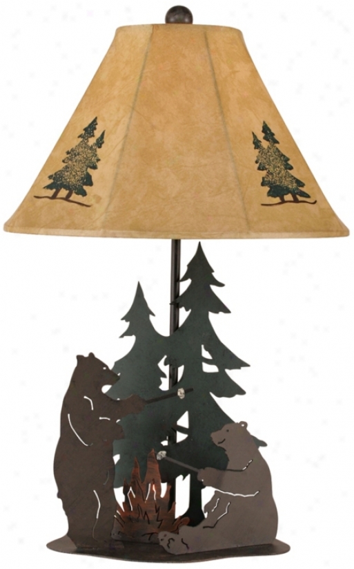 Iron Bears Roasting Masrhmallows Table Lamp (p4013)