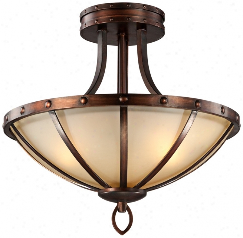 Iron Cage With Amber Glass 18" Wide Ceiling Light Fixture (u9348)