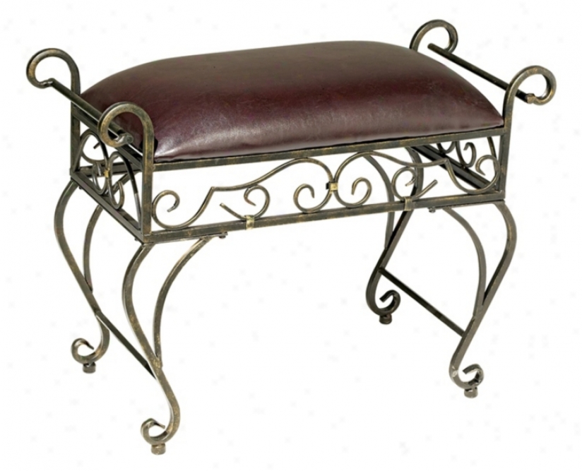 Iron Scr0ll Faux Leather Upholstered Bench (t4872)