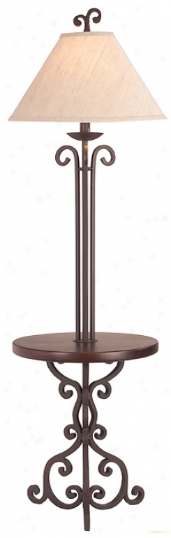 Iron Scroll Wooden Waiter Floor Lamp (57109)