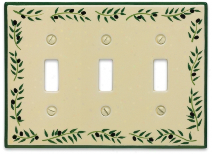 Italian Olive Triple Toggle Ceramic Wall Plate (76225)