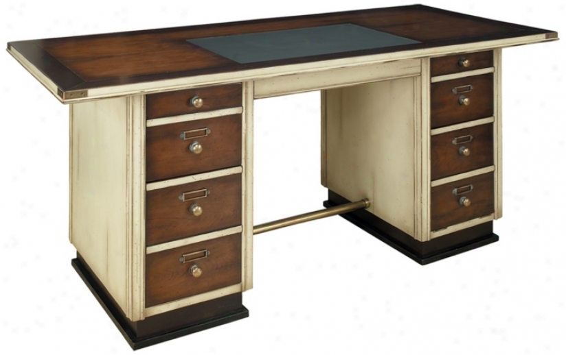 Ivory And Black Wood Captain's Desk (t1677)