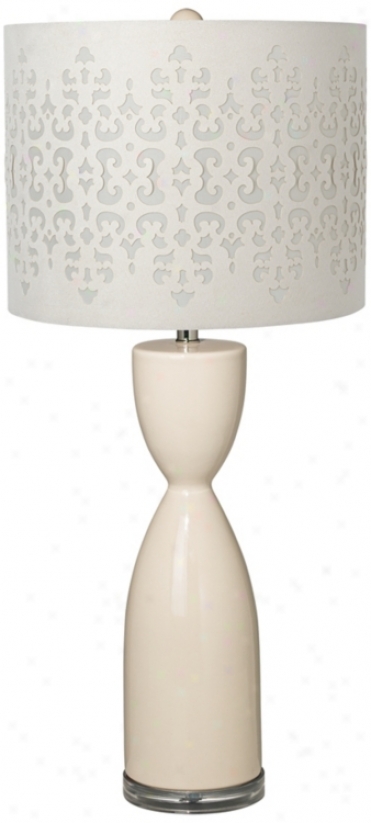 Ivory Laser Cut Shade Hourglzss Ceramic Eggshell Table Lamp (t5904 -u0953)