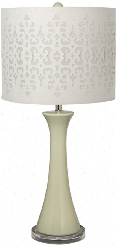Ivory Laser Cut ShadeT apered Heather Green Ceramic Table Lamp (t5900-u0953)