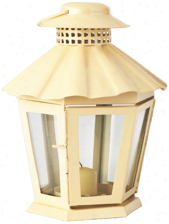 Ivory Powder Coat Metal Parasol Lantern Candle Holder (u9819)