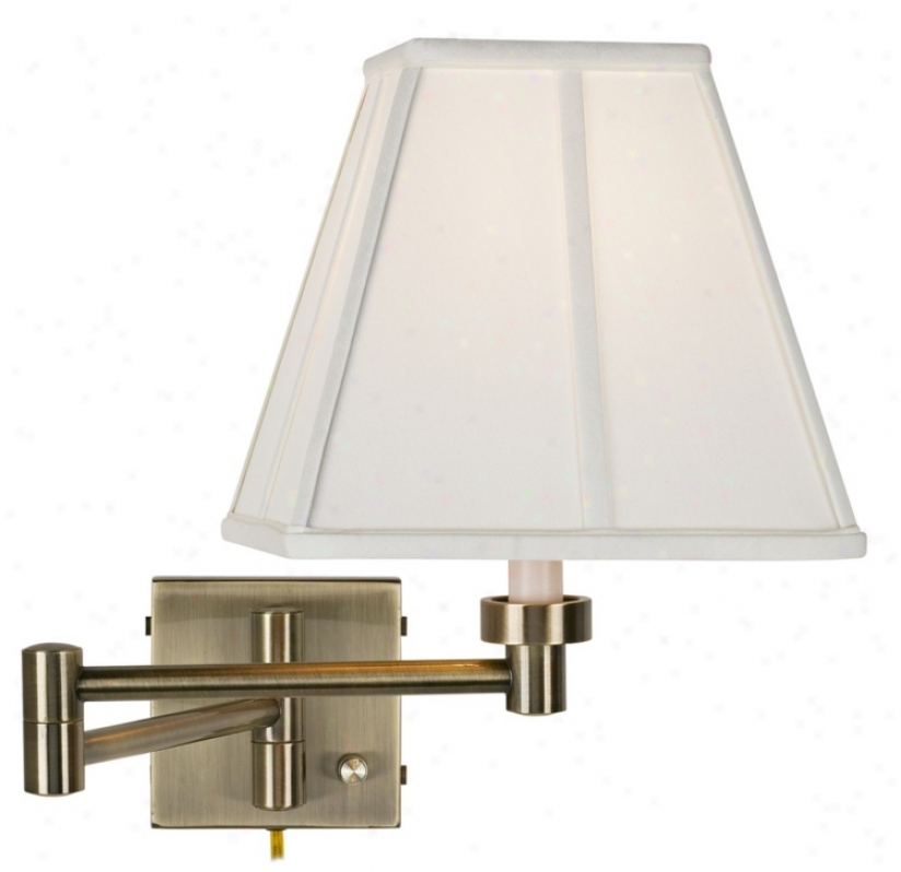 Ivory Square Shade Anfique Brass Plug-in Swing Arm Wall Lamp (37857-23875)