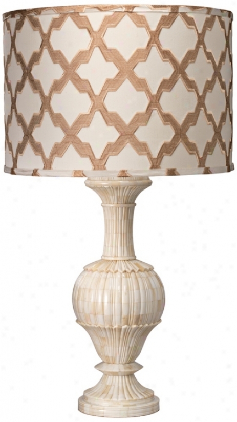 Jamis Youthful Carved Bone And Taupe Lattice Table Lamp (w5142)