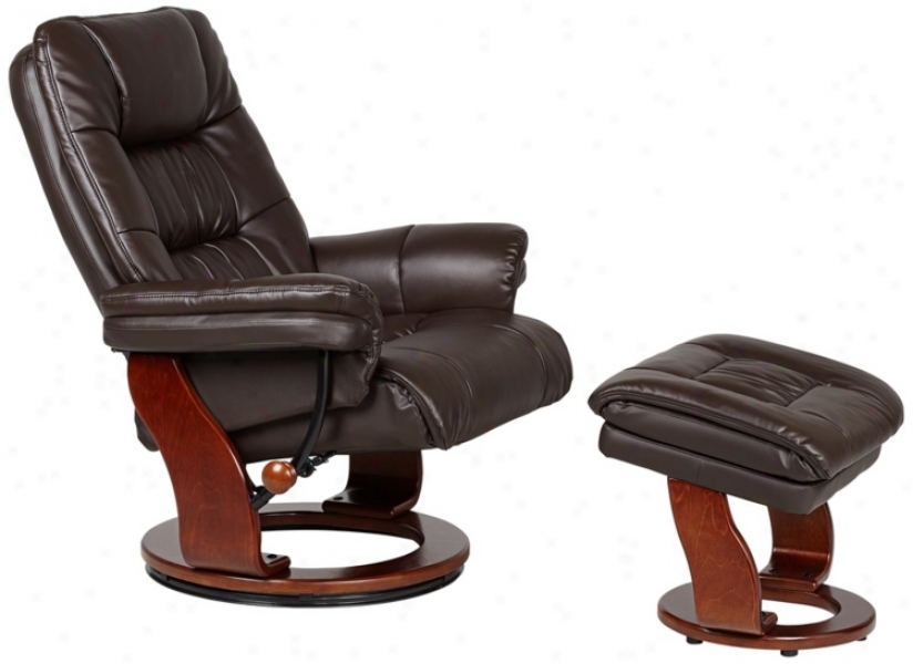 Julian Collection Brown Faux Leather Recliner With Ottoman (v0152)