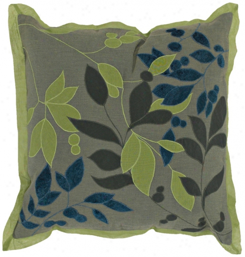 Khaki And Lime Leaves Pillow (h6751)