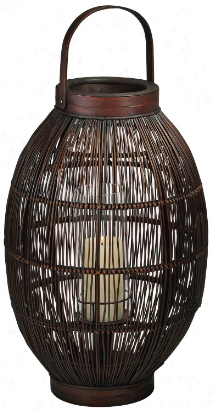 Large Asian Rustic Iron Pillar Candle Lantern (u6982)