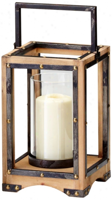 Large Aspen Iron And Natural Wood Candle Holder (v0518)