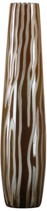 Large Caf Brown And Smoke Etched Glass Vase (e0670)