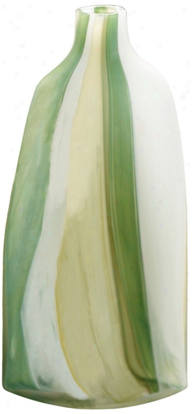 Large Green And Yellow Autumn Glass Vase (v1397)