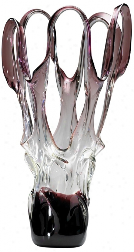 Large Italian Style Purple And Clear Art Glass Vase (v1357)