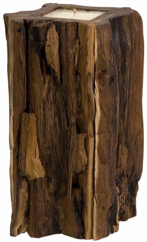 Large Naturql Teakwood Stump Candle (t9815)