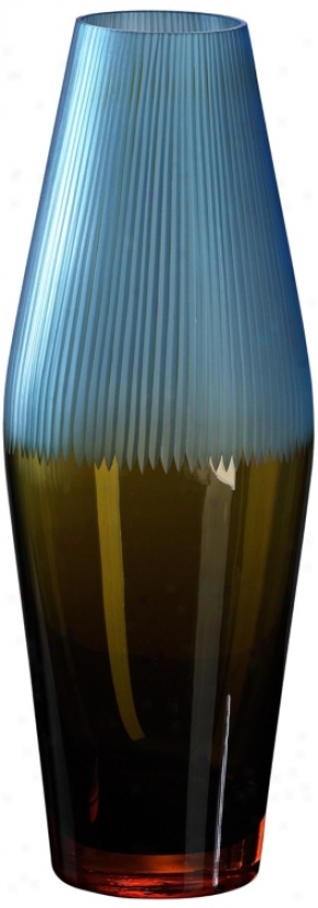 Large Orange And Cyan Chiseled Top Glass Vase (h9836)