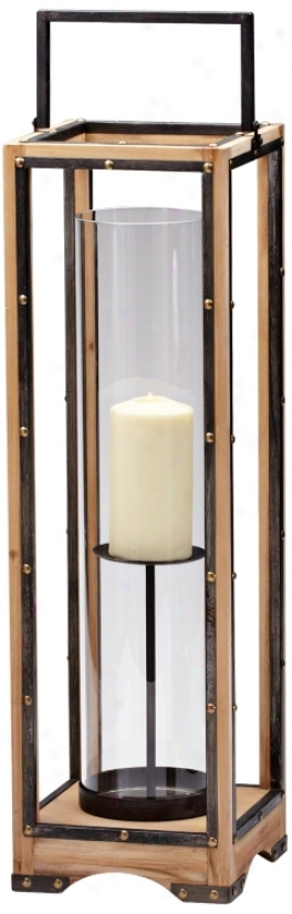 Large Ranger Iron And Natural Wood Candle H0lder (v0520)