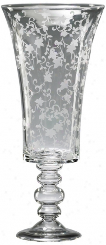 Large White Floral And Clear Glass Vase (v1496)