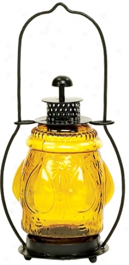 Lareg Golden Pressed Glass Lantern Candle Holder (u9838)