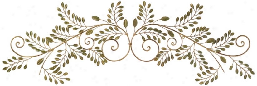 Laurel Leaves Gold And Green 44" Wide Metal Walll Decor (r3254)