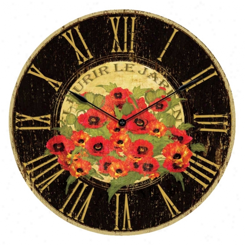Le Jardin Red Poppy Wall Clock (g8793)