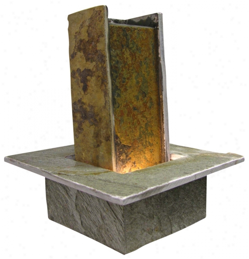 Lighted Slate Stone Pillar Table Fountain (g2268)