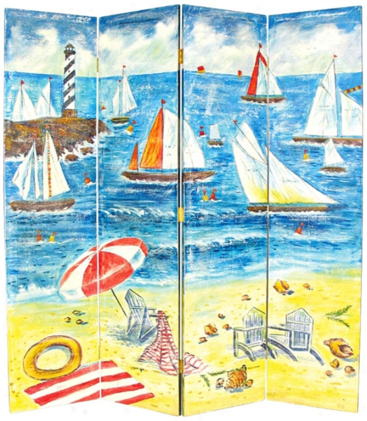 Lighthouse Regatta Hand-painted Room Divider Screen (g7460)