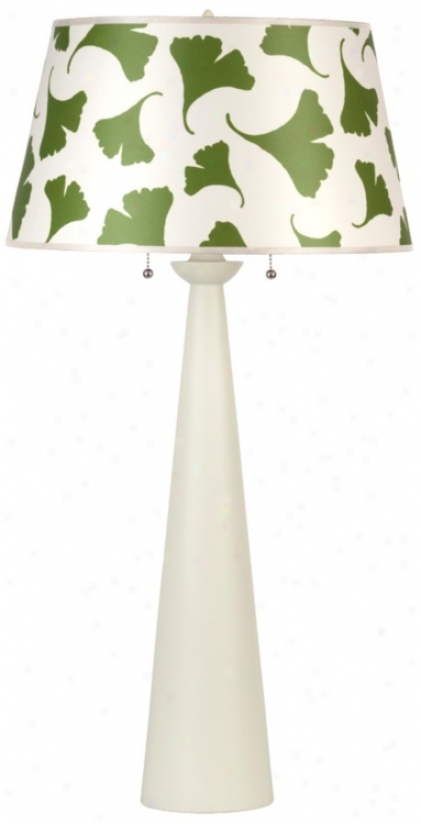 Lights Up! Green Ginko Shade Nikki Tall Ivory Table Lamp (t5188)