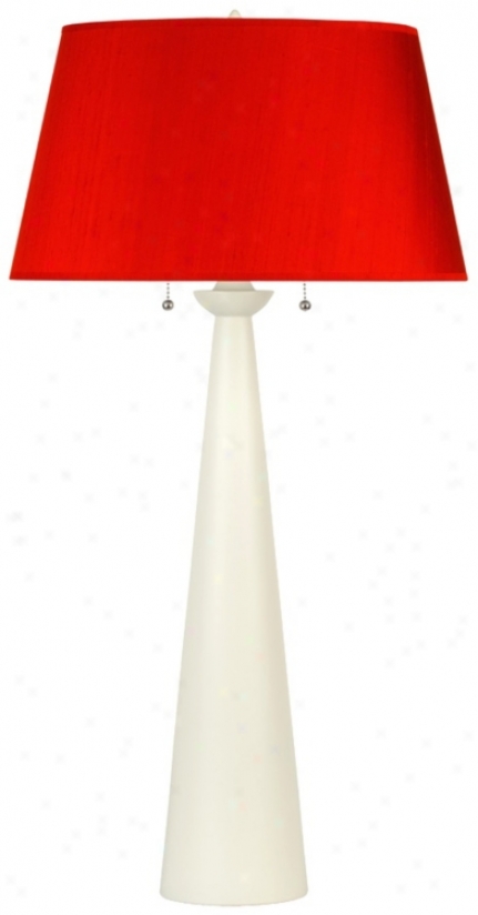 Lights Up! Red Silk Shade Nikki Tall Ivpry Table Lamp (t5190)