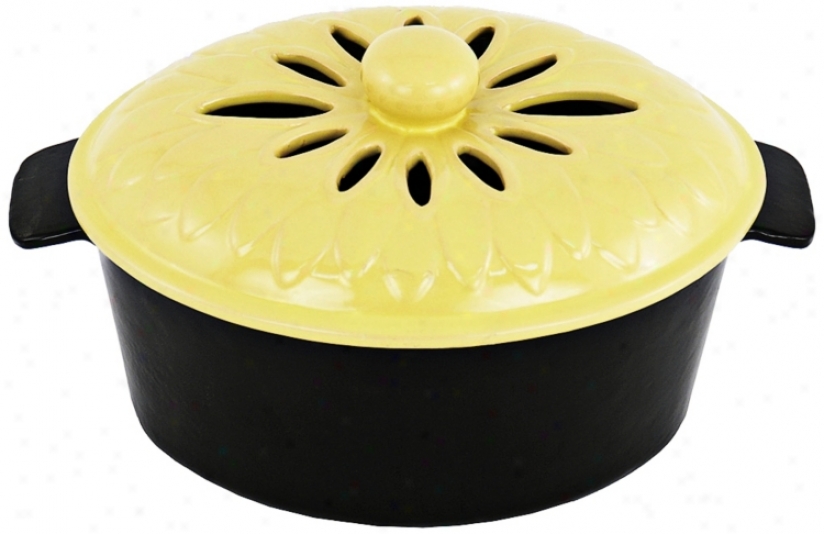 Lime Yellow 2 1/4 Quart Lotus Top Cast Iron Steamer Pot (u9288)