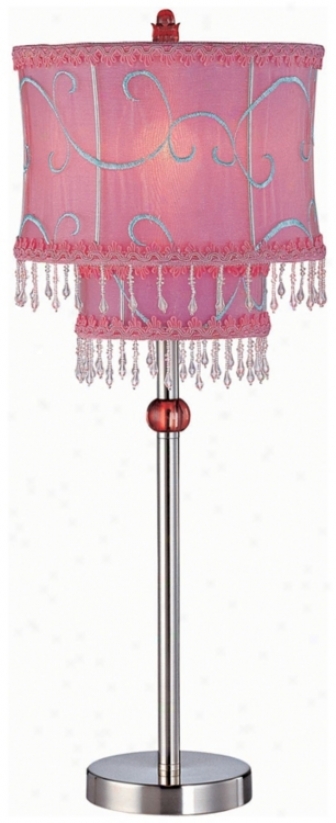 Lite Source Twin Row Beaded Pink Raspberry Table Lamp (g2409)