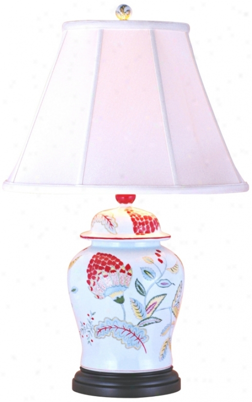 Lotus Flower Porcelain Temple Jar Table Lamp (g6983)