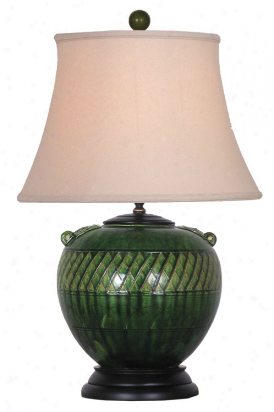 Lotus Green Porcelain Table Lamp (j4940)