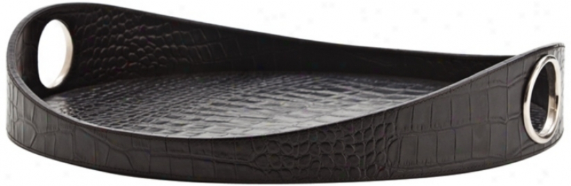 Lyle 21" Wide Black Crocodile Embossed Leather Tray (r8589)