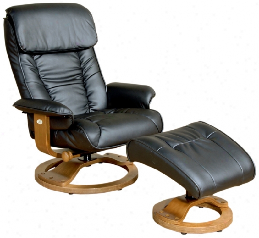 Mac Motion Black Leather Recliner And Ottoman (p0703)