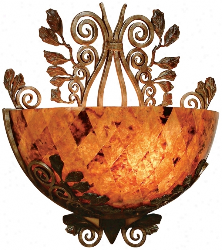 Maitland-smith Penshell Bowl And Wroubht Iron Wall Sconce (j9881)