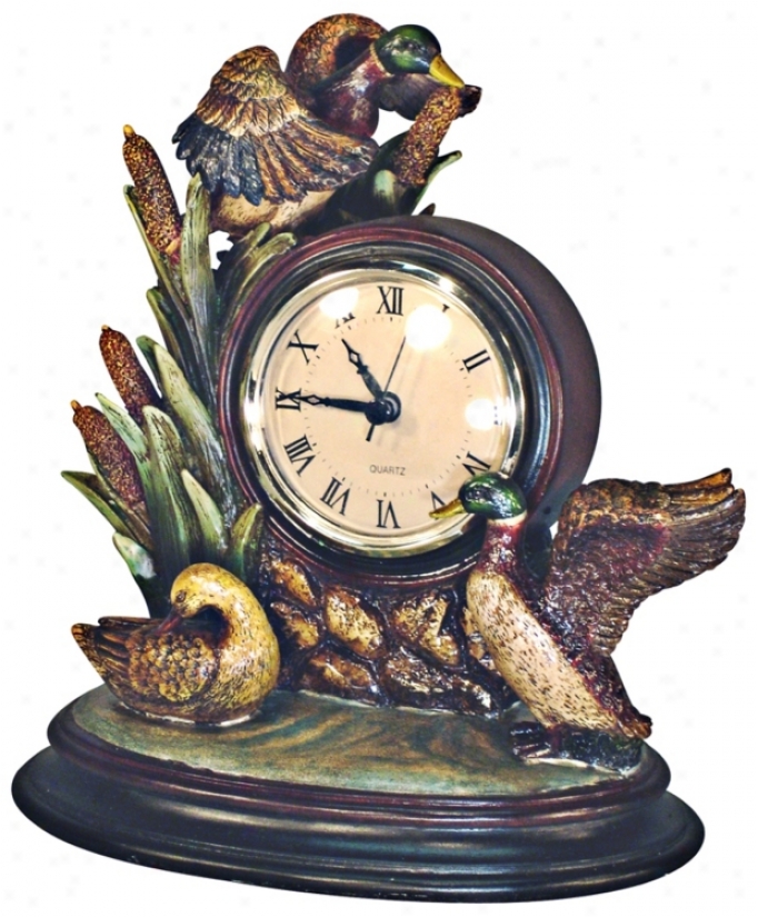 Mallard Ducks 9" High Tabletop Clock (f3930)