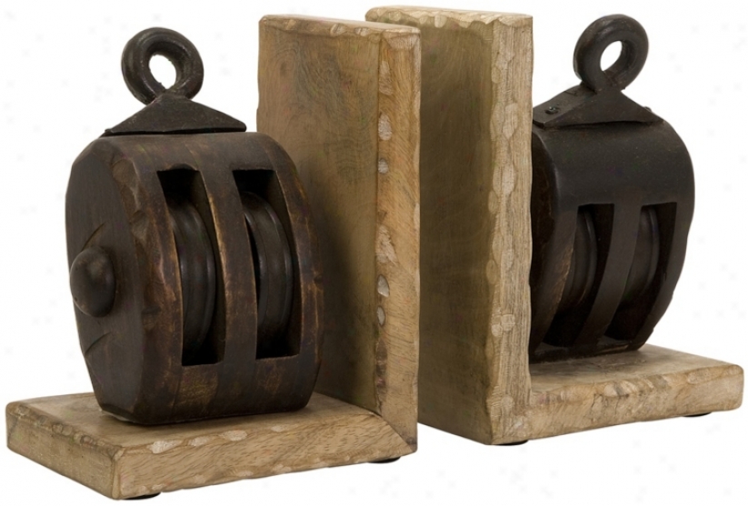 Mason Russric Mango Wood Pulley Bookends (t9960)