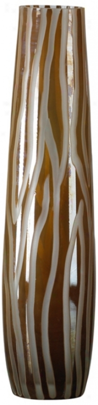 Medium Caf Brown And Smoke Etched Glass Vase (r0668)